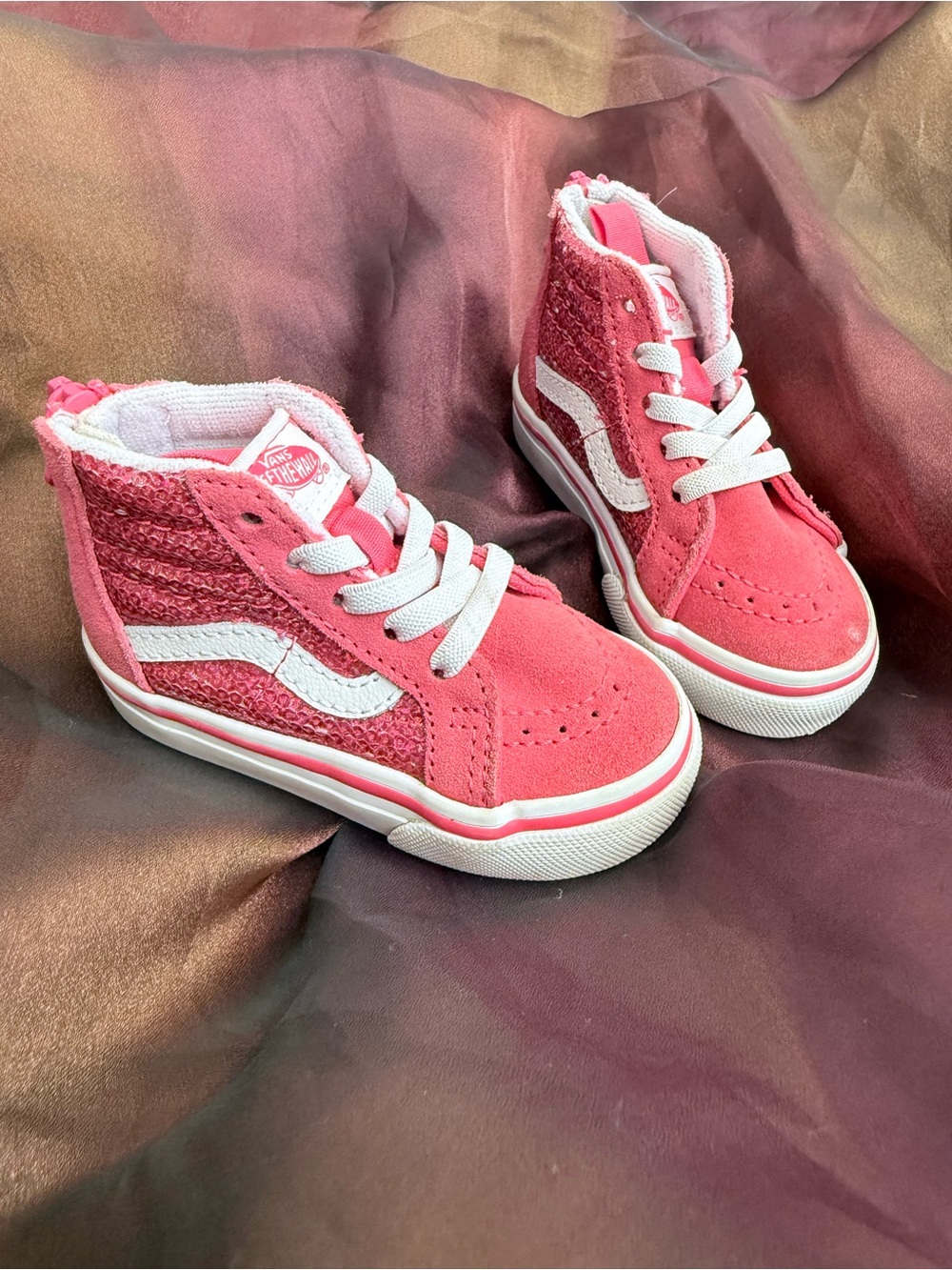 Vans Kids Pink High-Top Sneakers with White Side Stripe